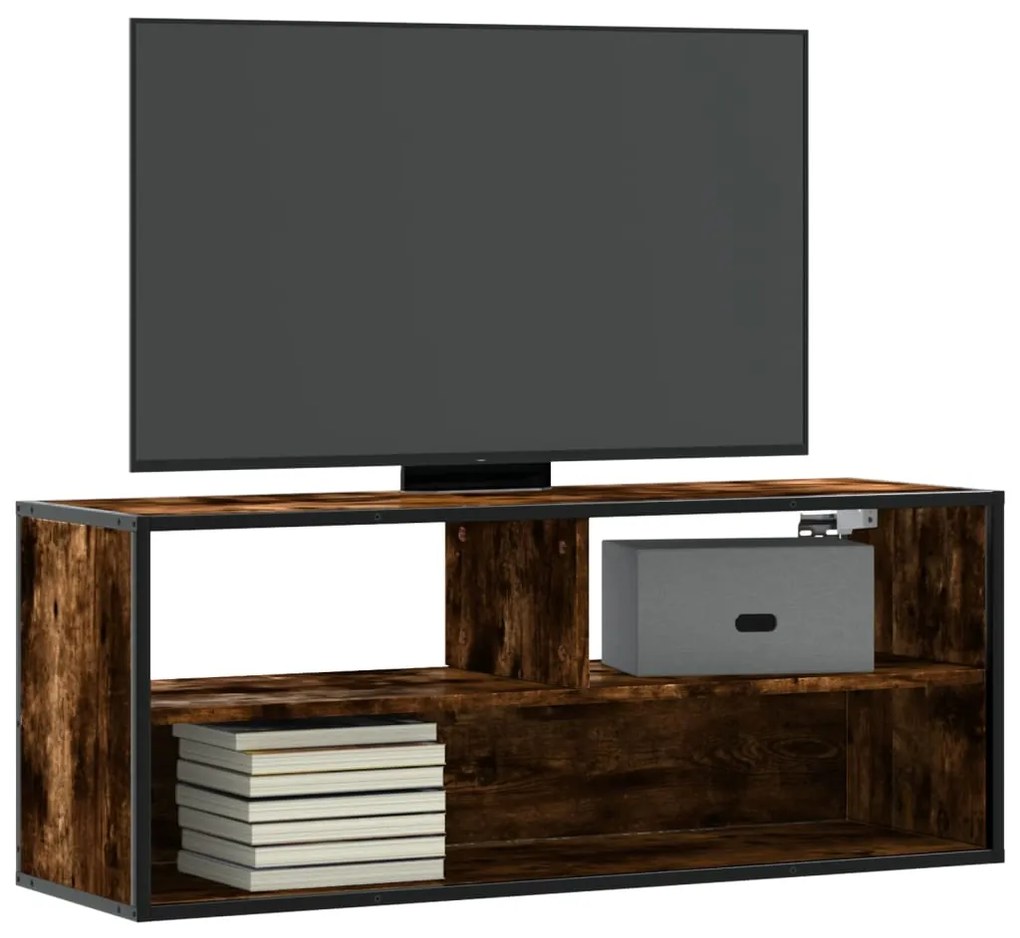 vidaXL Móvel p/ TV 100x31x39,5 cm deriv. madeira/metal carvalho fumado