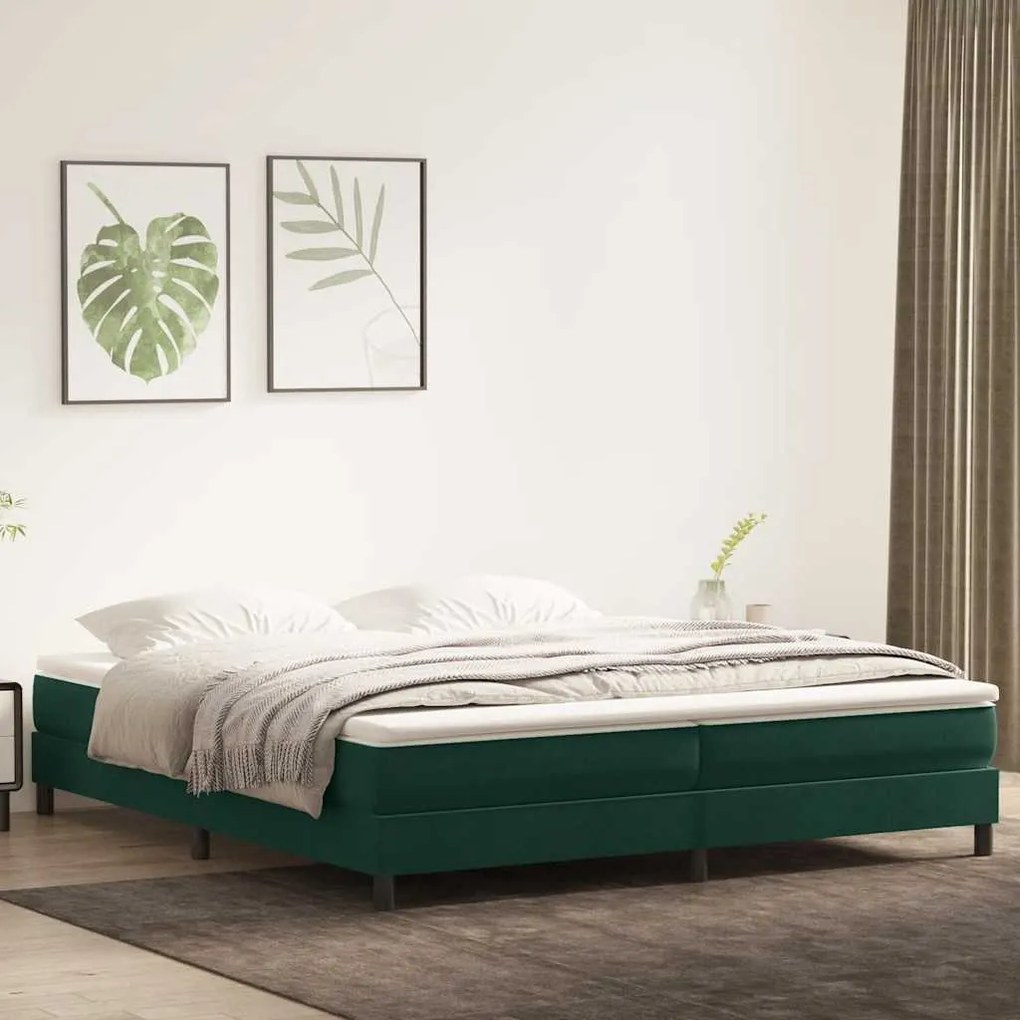 vidaXL Cama com molas colchão 200x210 cm veludo verde-escuro