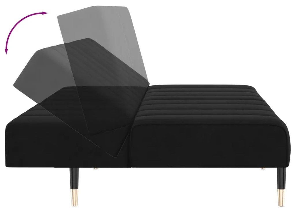 Sofá-cama de 2 lugares veludo preto