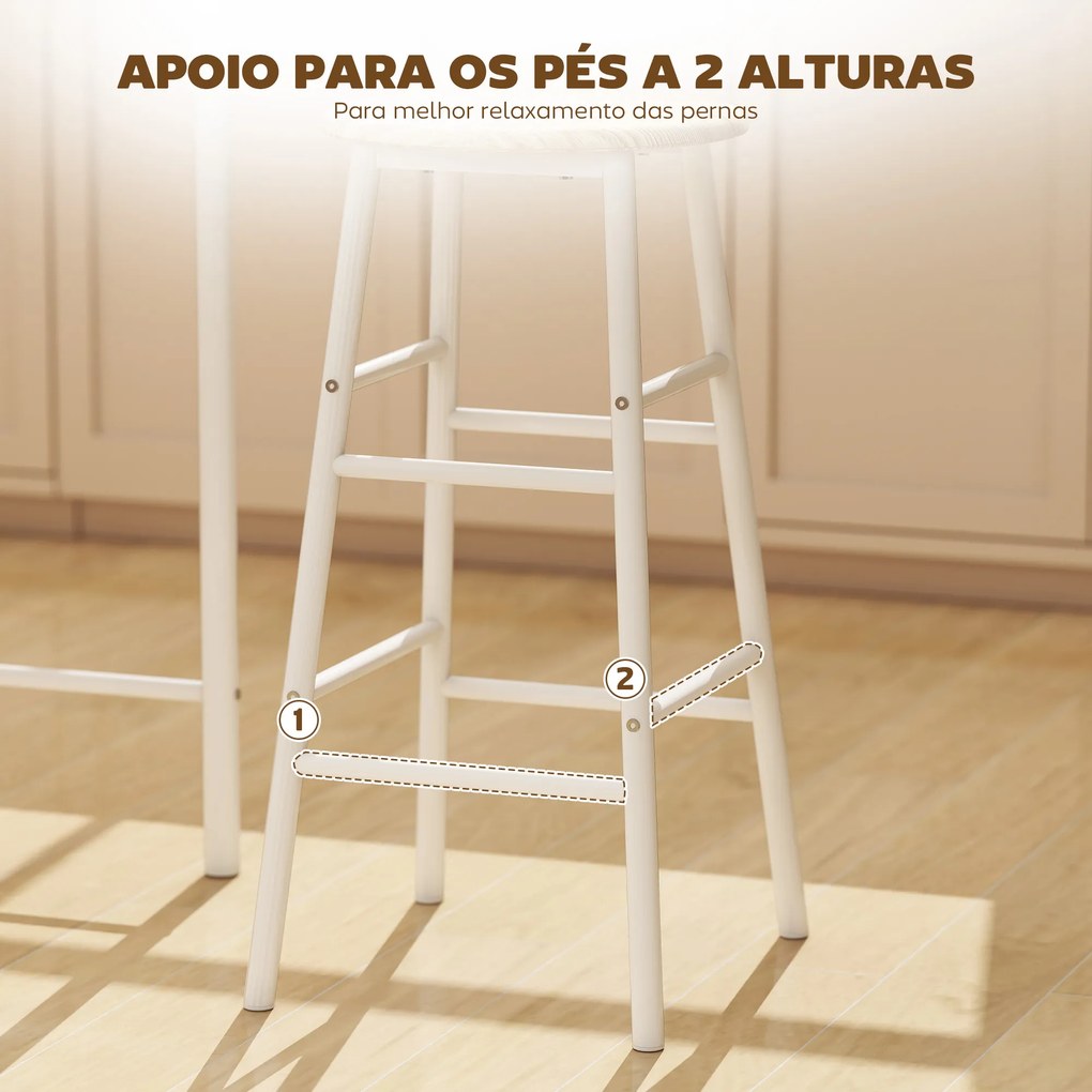 Conjunto de Móvel Bar com Mesa Alta e 2 Bancos com Prateleira de Armazenamento e Estrutura de Metal 80x50x90cm Branco e Madeira