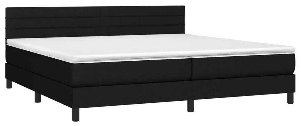 Cama box spring c/ colchão e LED 200x200 cm tecido preto