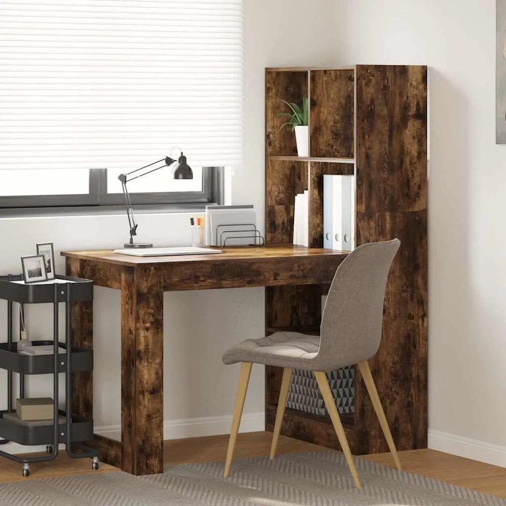 vidaXL Mesa com prateleira com armazenamento Carvalho fumado 122 x 67 x 145 cm