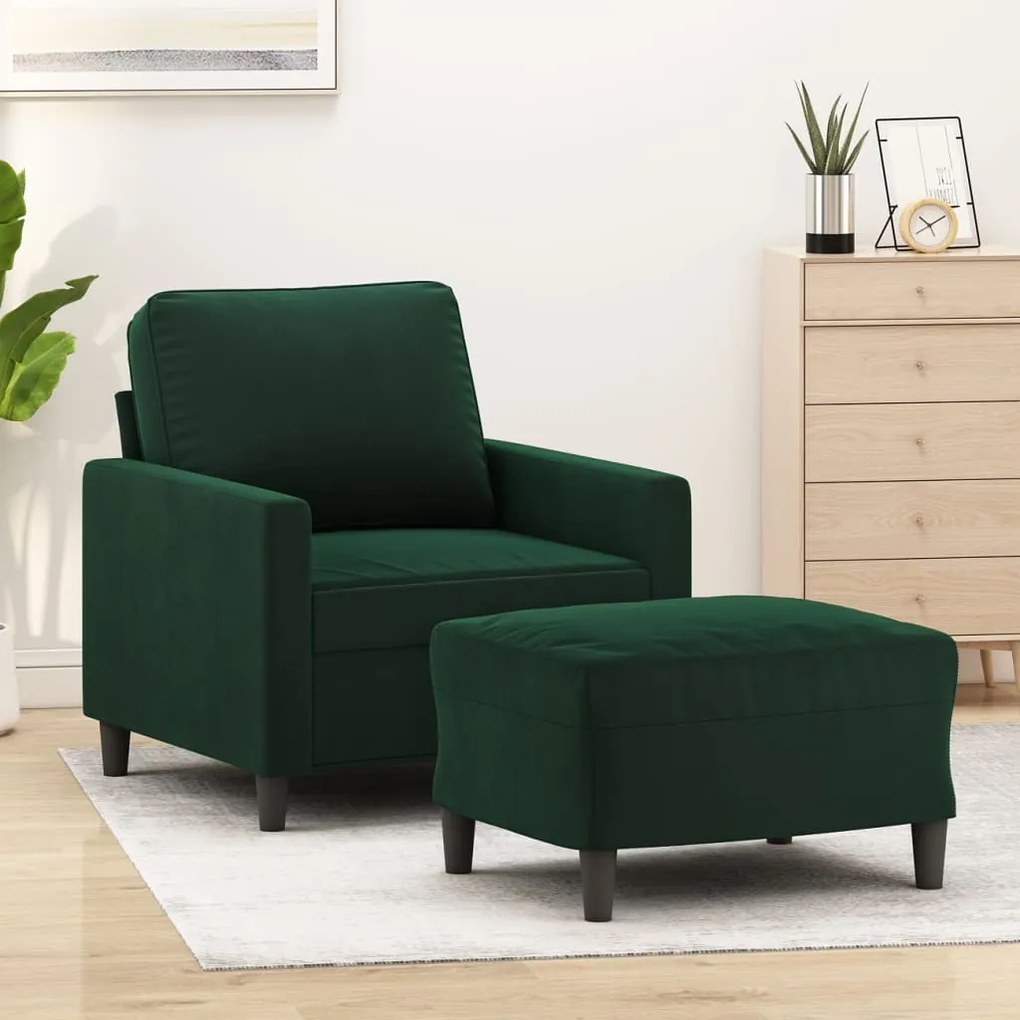 vidaXL Poltrona com apoio de pés 60 cm veludo verde-escuro