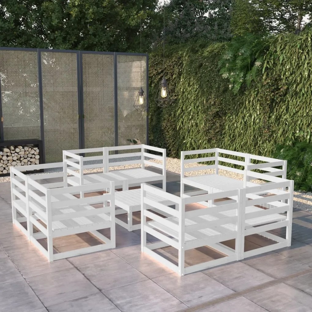 9 pcs conjunto lounge de jardim pinho maciço branco