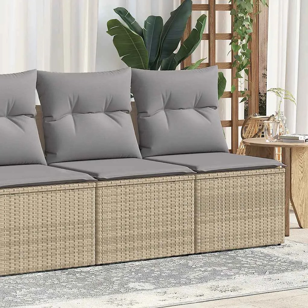 2 pcs conj. sofás p/ jardim c/ almofadões vime PE/acácia bege
