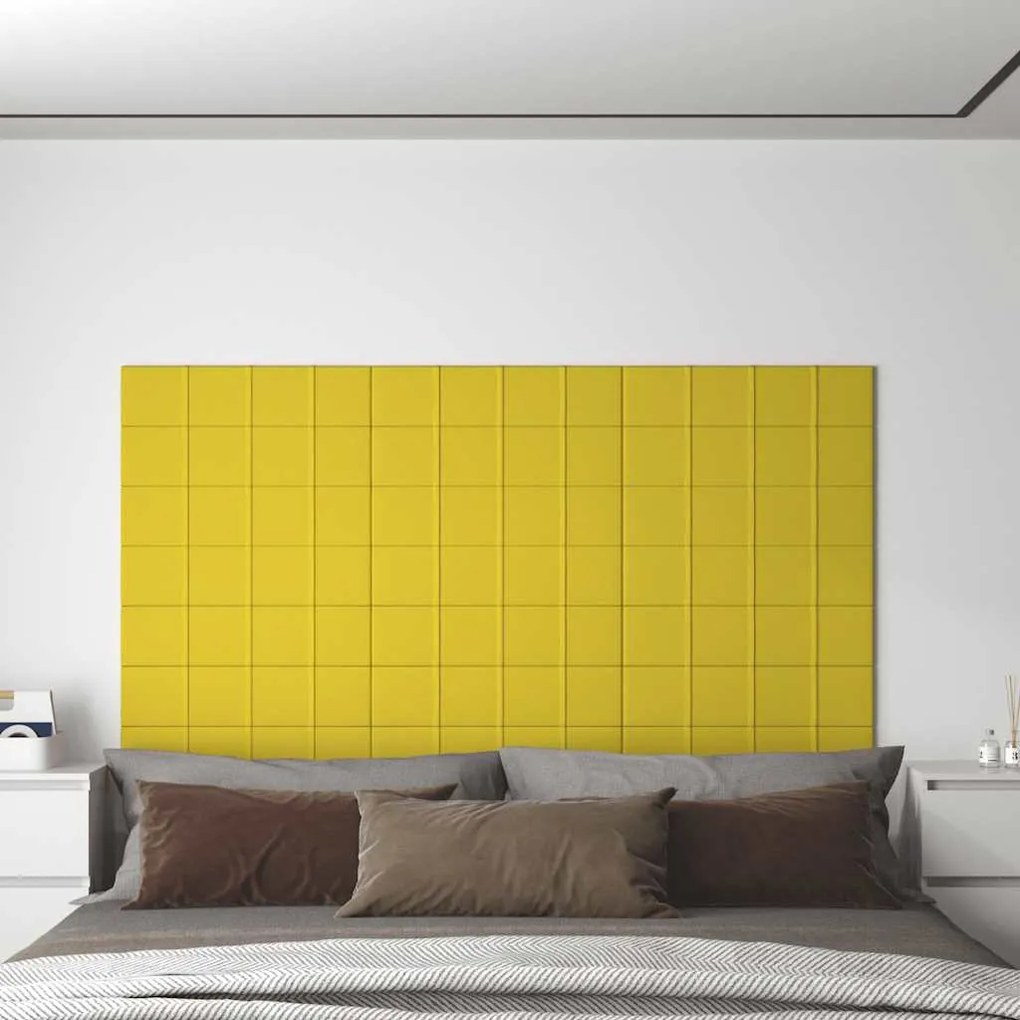 vidaXL Painel de parede 12 pcs 60x15 cm tecido 1,08 m² amarelo-claro