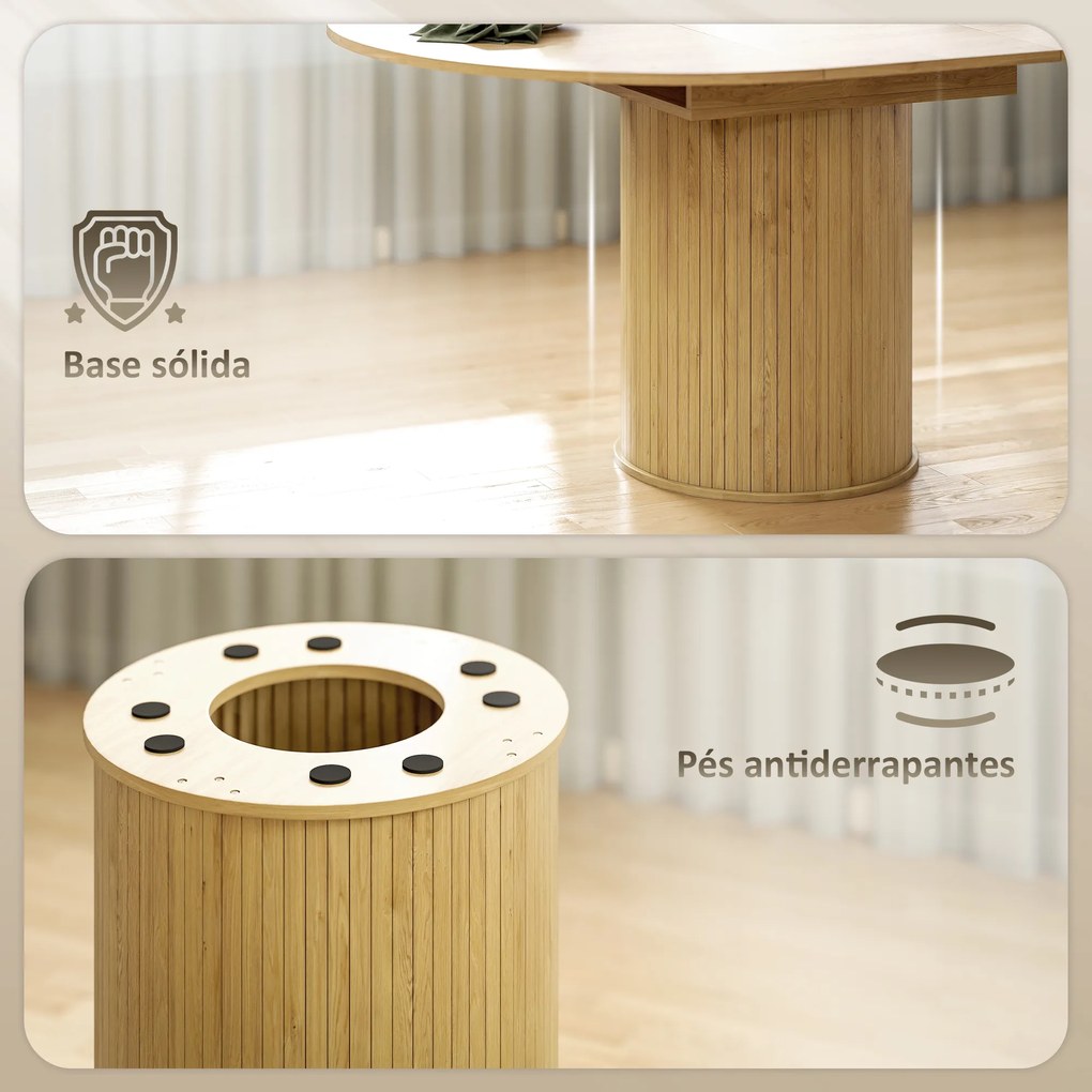 Mesa de Refeição Extensível Redonda para 6-8 Pessoas com Base Estriada para Sala de Estar 110-150x110x75 cm Madeira