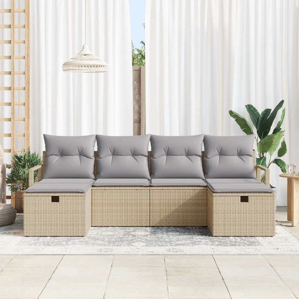 Conjunto de Sofá de Jardim vidaXL de 6 Peças com Almofadas em Bege Rat