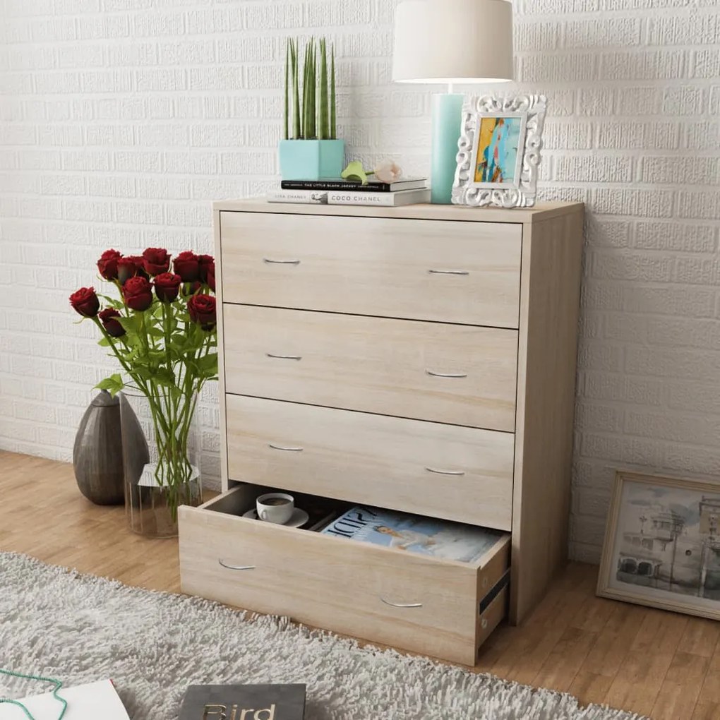 242544 vidaXL Aparador com 4 gavetas 60 x 30,5 x 71 cm carvalho