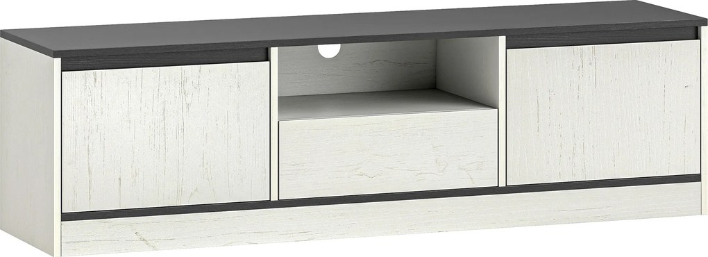 HOMCOM Móvel TV para Televisão até 60\" com 2 Armários, 1 Prateleira Aberta, 1 Gaveta, Moderno, 140x35x40cm, Preto e Branco | Aosom Portugal