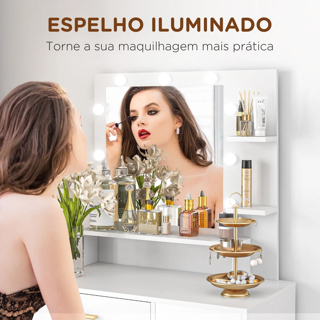 Toucador de Maquilhagem com Banco Mesa de Maquilhagem com Espelho LED