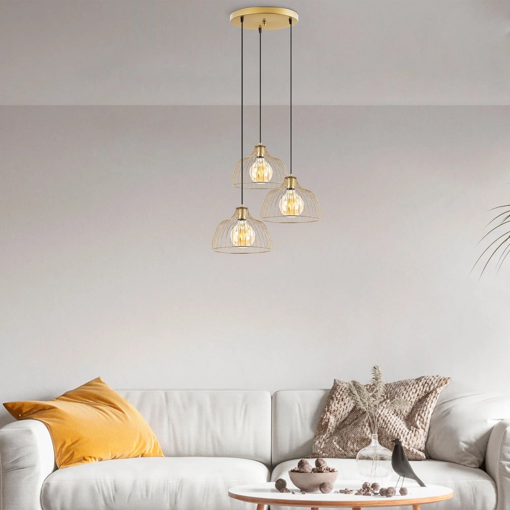 Candeeiro Chandelier Kozan – Dourado Brilhante – 56 x 56 x 126 cm