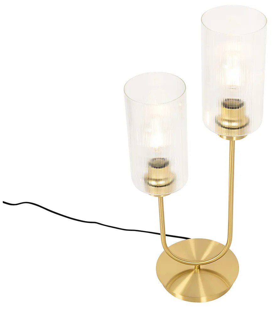 Candeeiro de mesa Art Déco dourado com vidro 2 luzes - Laura Art Deco