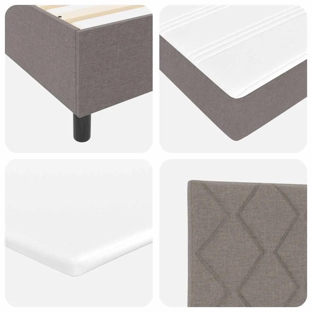 Cama Box com Colchão e Luz LED Taupe – 140x190 cm Tecido