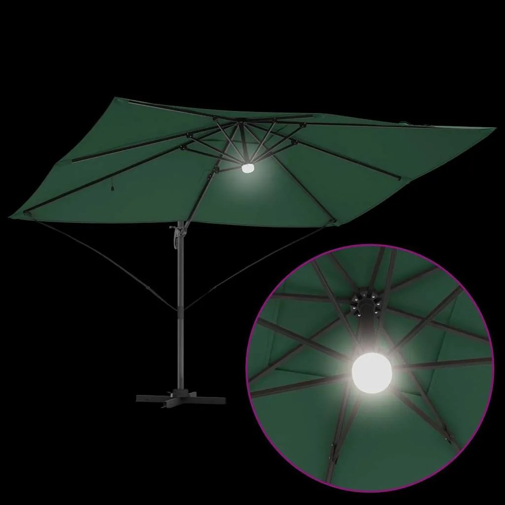 Guarda-sol Cantilever Roma da , com LEDs verdes e medidas de 352x251x2