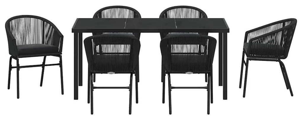 Conjunto de jantar de jardim com 7 peças – Rattan preto