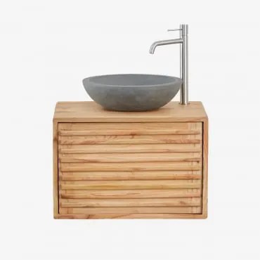 Conjunto De Móvel De Casa De Banho Suspenso Em Madeira Deleyna Madeira Natural & Cimento Cinzento Redondo Ø40 Cm Tarsis & Sem Espelho - Sklum