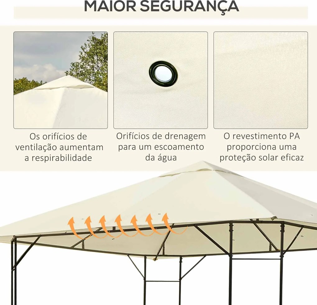 Pérgola de Jardim 3x3x2,6m Pérgola de Exterior com Estrutura de Aço e