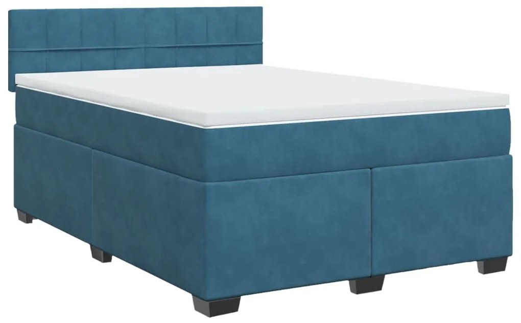 Cama com molas/colchão 160x200 cm veludo azul