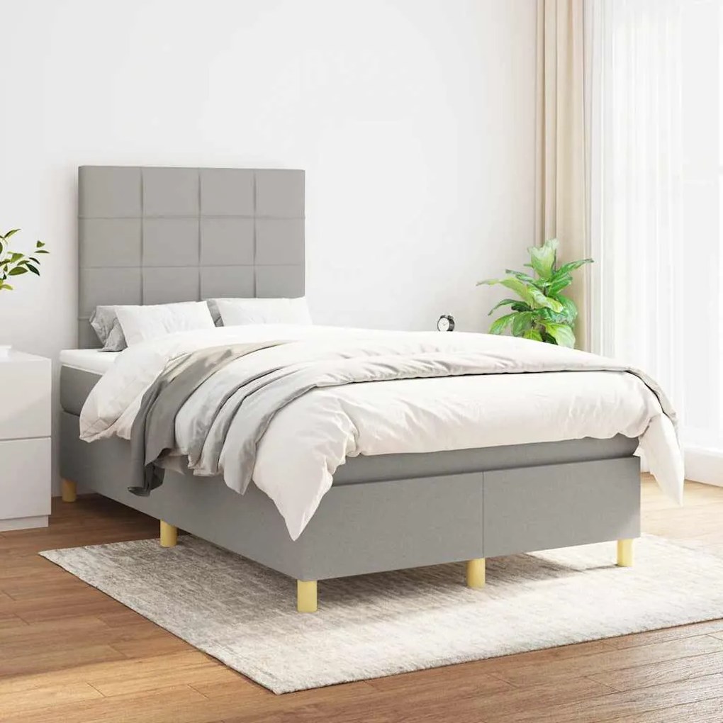Cama boxspring com colchão 120x190 cm tecido cinzento-claro