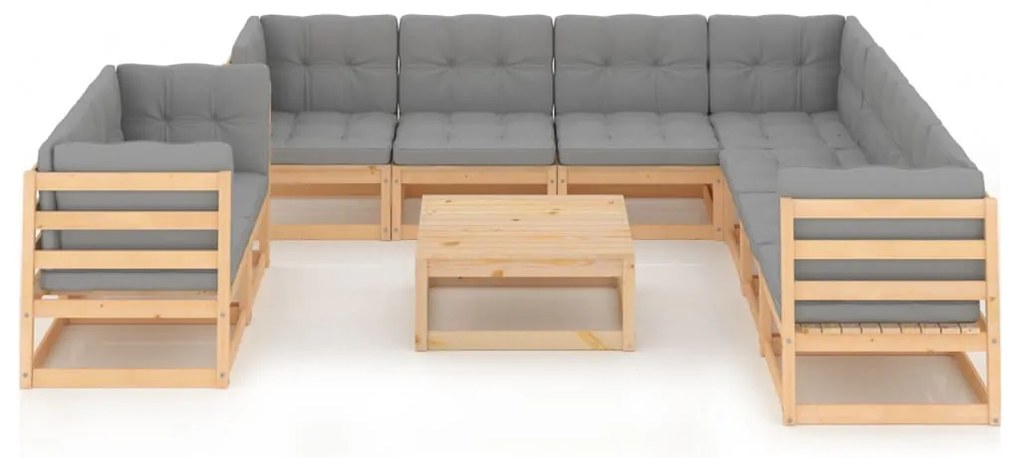 10 pcs conjunto lounge de jardim c/ almofadões pinho maciço