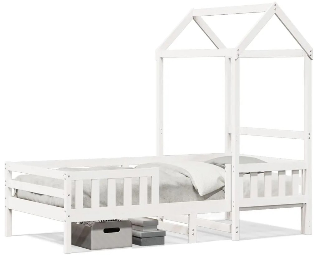 Estrutura de cama com telhado 75x190 cm pinho maciço branco