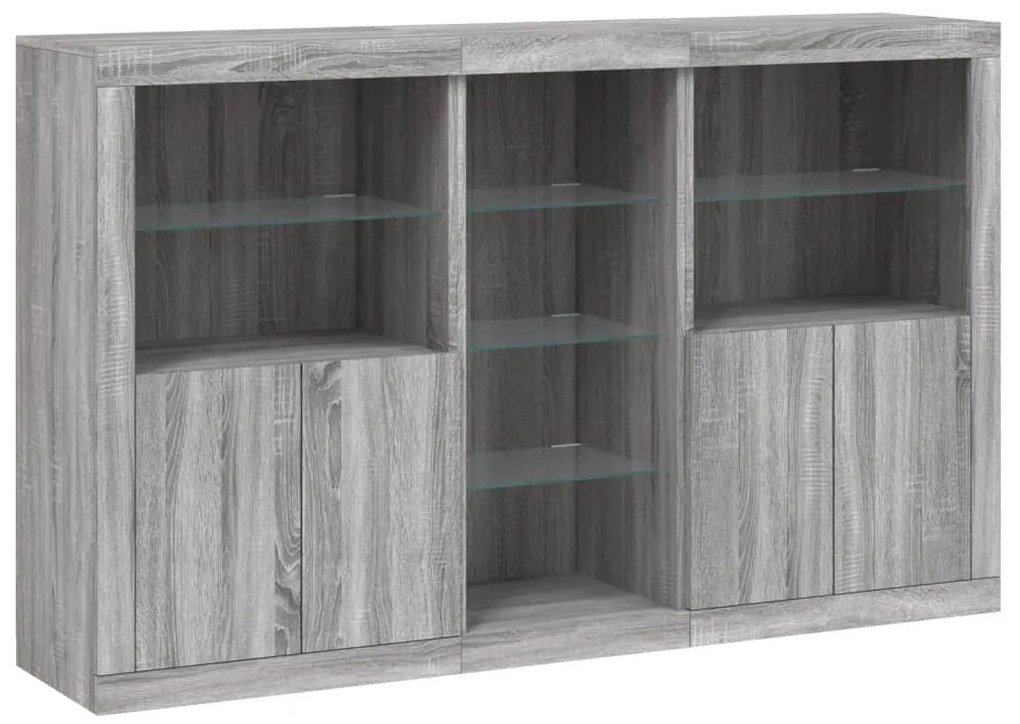 Aparador com luzes LED 162x37x100 cm cinzento sonoma