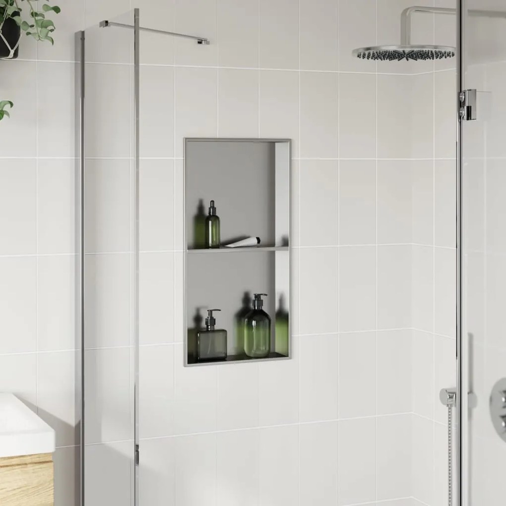 Nicho parede p/ duche 32x62x9 cm aço inoxidável prata escovada
