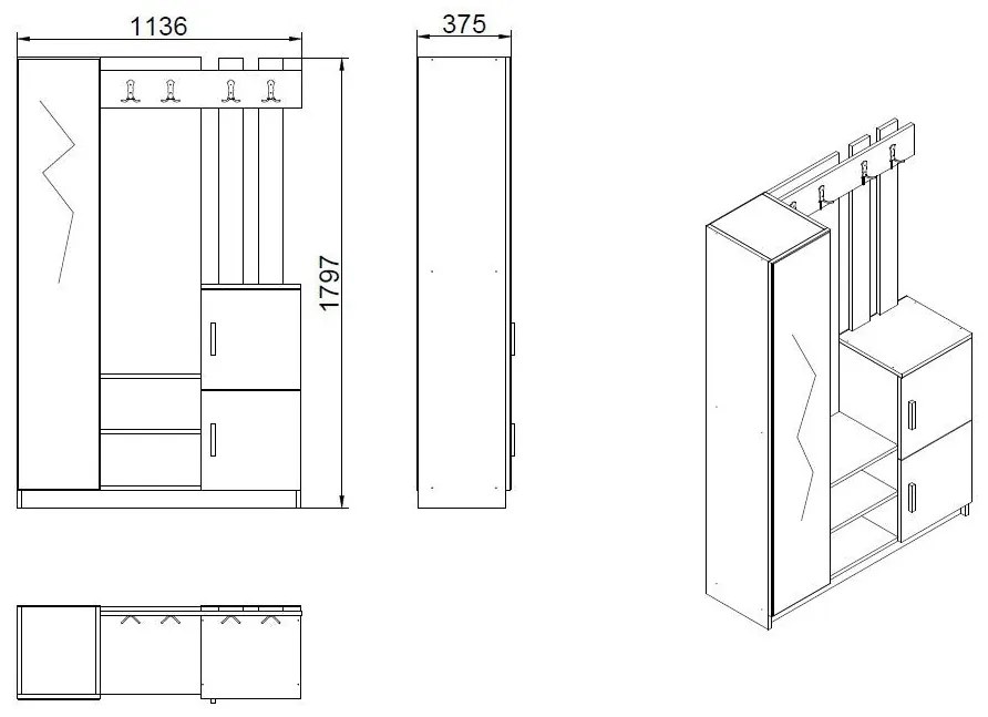 Hall Stand DD7 – Pinho Atlântico e Branco – 113,6x179,7x37,5 cm