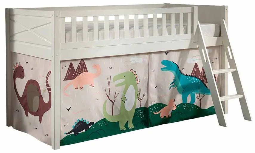Conjunto cama alta Infantil SCOTT + cortina de brincar DINO Branca