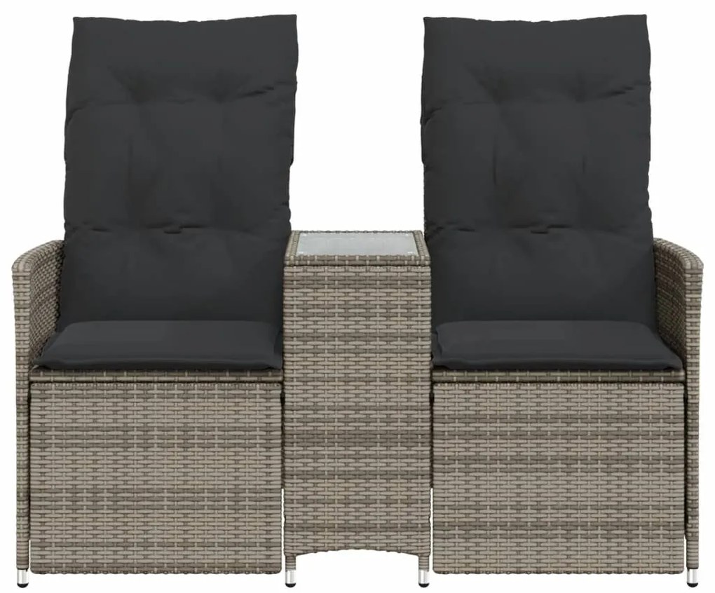 Sofá de jardim reclinável 2 lugares com mesa vime PE cinzento