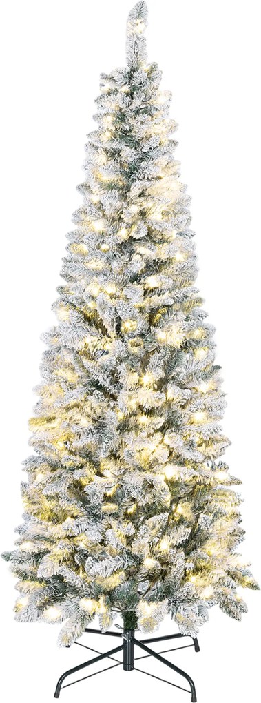 HOMCOM Árvore de Natal Estreita 180 cm Nevada com Luzes LED Bicolores 11 Modos de Iluminação 479 Ramos Suporte Metálico Verde | Aosom Portugal