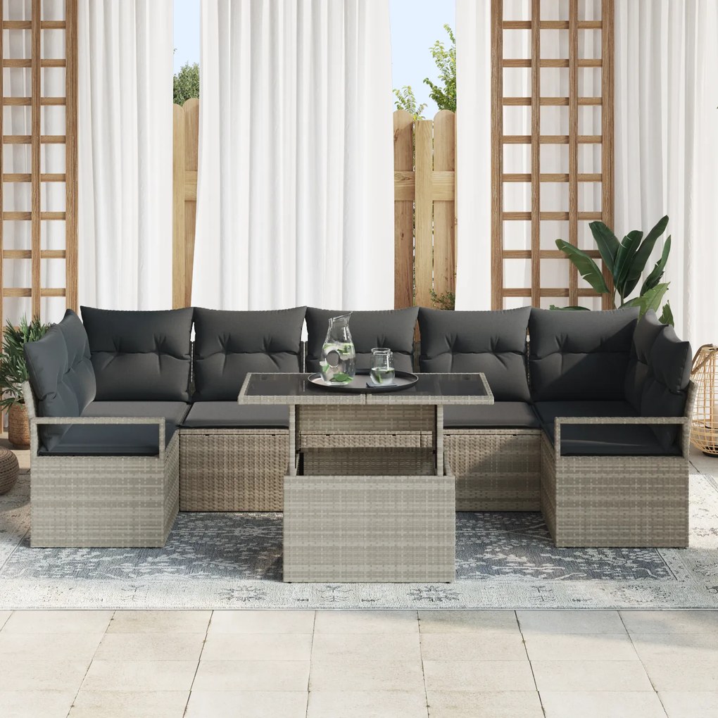 Conjunto de Sofá de Jardim vidaXL de 8 Peças com Almofadas Cinza Claro