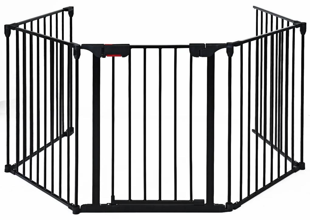 Cerca Barreira de Segurança Portão Metálico 5 em 1 Ajustável para Crianças com Porta para Lareira Animais 58 x 74 cm Preto