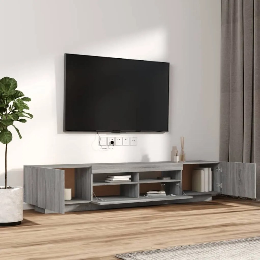 Conjunto móveis de TV 2 pcs c/ LEDs madeira cinzento-claro