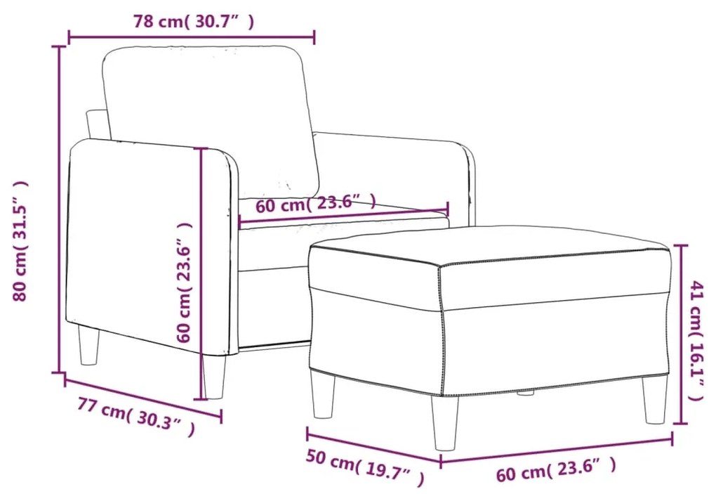 Poltrona com apoio de pés 60 cm veludo castanho