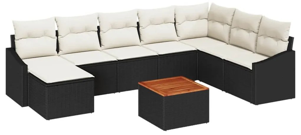 Conjunto de Sofá de Jardim 9 pcs Preto, branco 55 x 55 x 37 cm