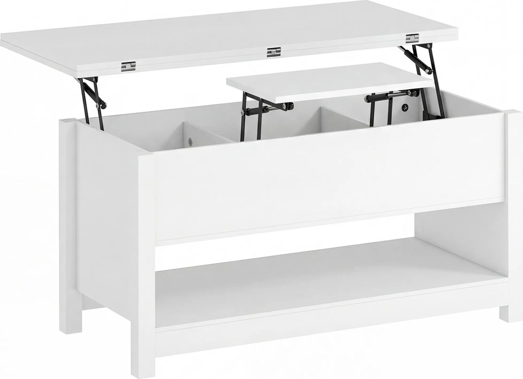 HOMCOM Mesa de Centro Elevatória e Extensível com Compartimentos Ocultos e Prateleira Aberta 100x90x64 cm Branco | Aosom Portugal