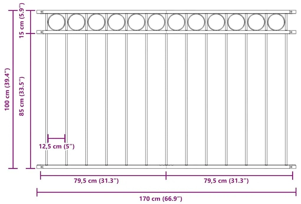 Painel de Cerca Cinza 1,7 x 1 m de Aço