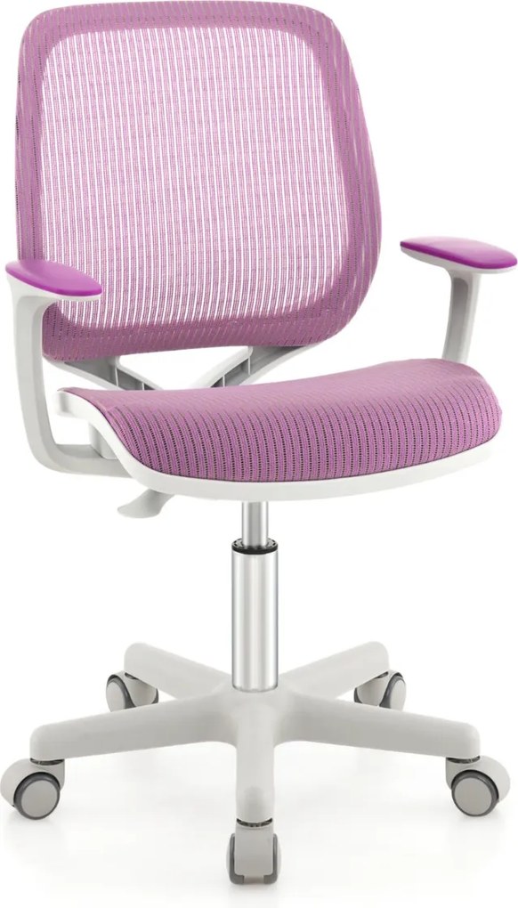 Cadeira giratória para secretária para crianças com altura ajustável, rodas com travões e apoios de braços macios, design ergonómico para 6-14 anos Pú