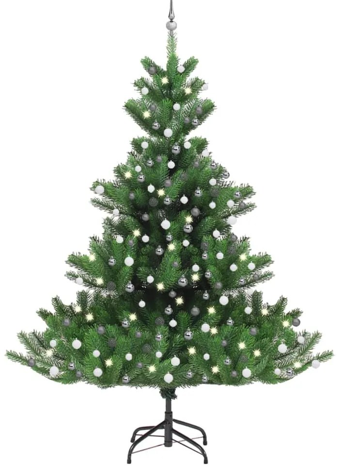 Árvore Natal artificial LEDs/bolas 240cm abeto caucasiano verde