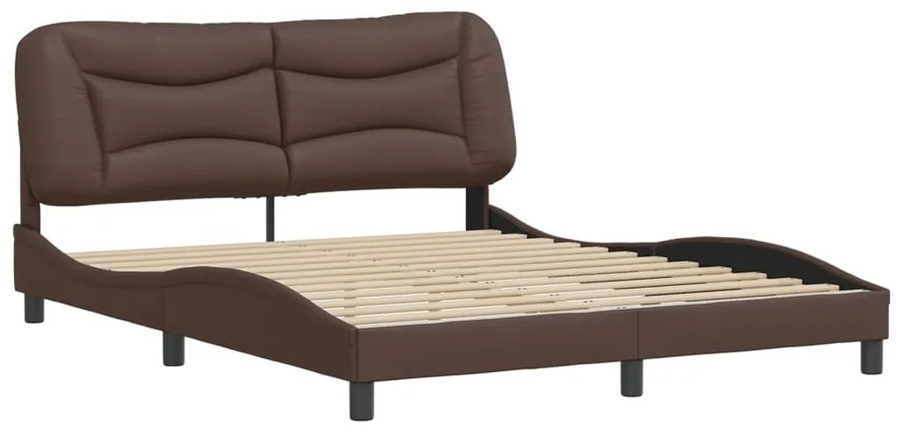 Estrutura cama c/ cabeceira 160x200cm couro artificial castanho