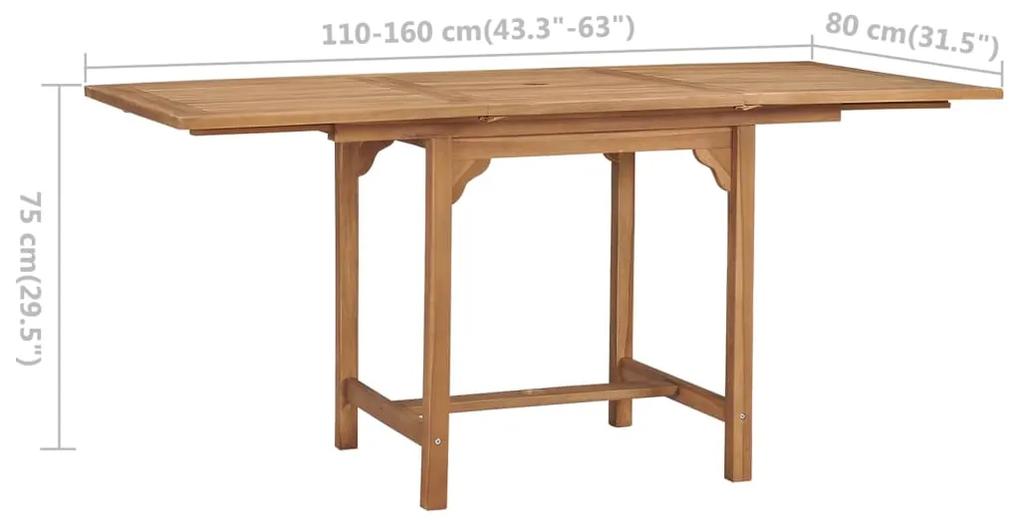 Mesa de jardim extensível (110-160)x80x75cm madeira teca maciça