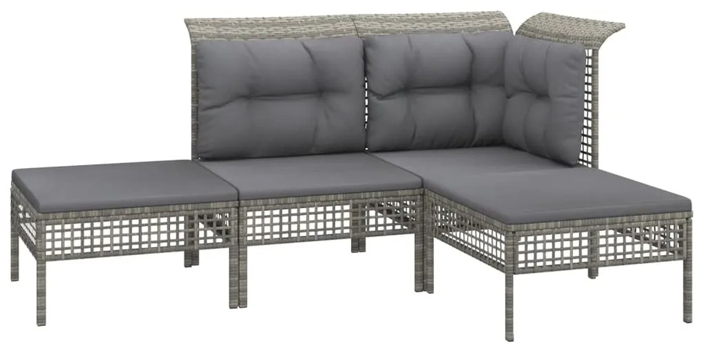 8 pcs conjunto lounge de jardim c/ almofadões vime PE cinzento