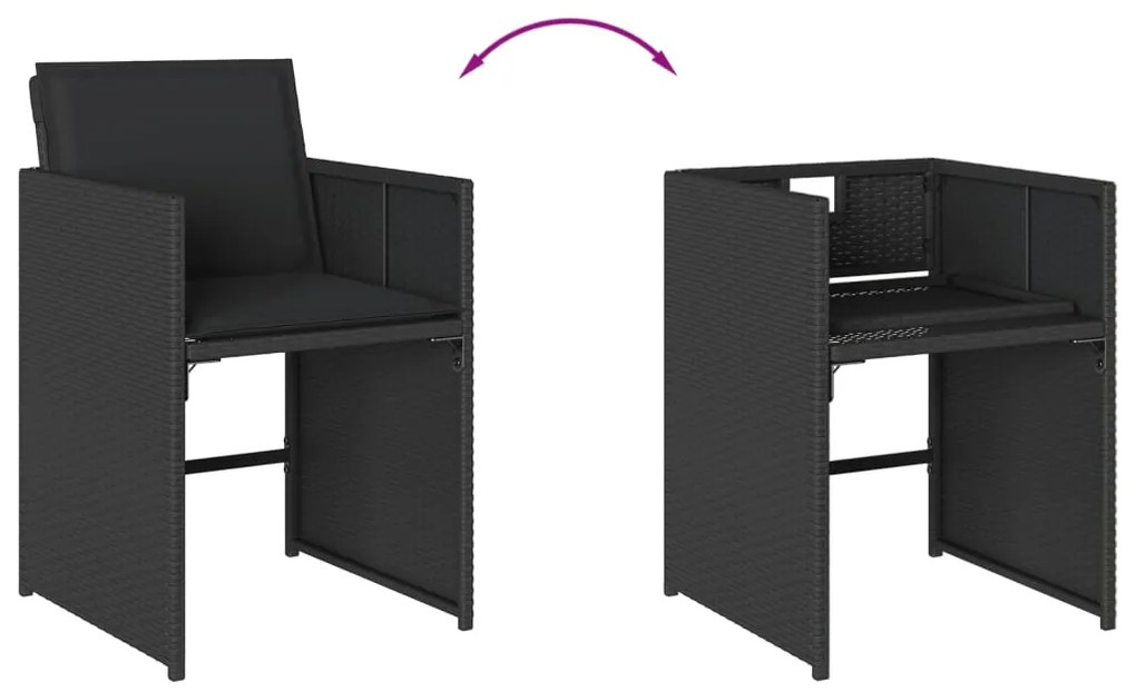 17 pcs conjunto de jantar p/ jardim c/ almofadões vime PE preto