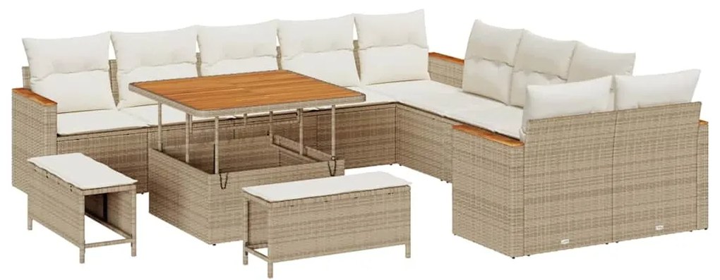 Conjunto de Sofá de Jardim vidaXL de 13 Peças com Almofadas Bege Poli