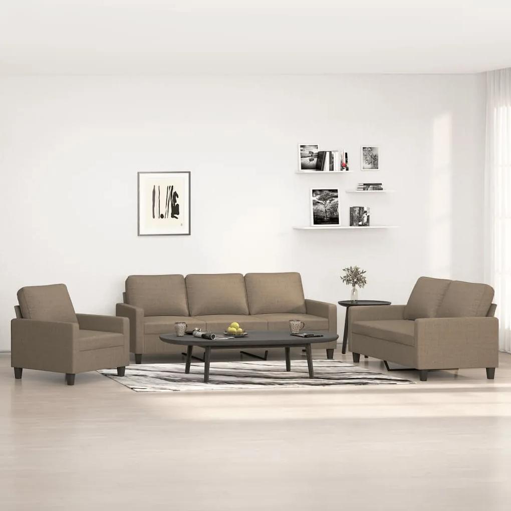 3153696 vidaXL 3 pcs conjunto de sofás com almofadões tecido cinza-acastanhado