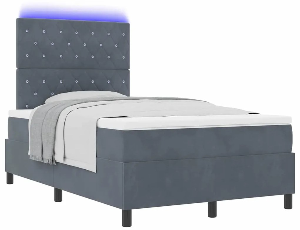 Cama Box com Colchão e LED VidaXL Cinza Escuro 120x190 cm Veludo