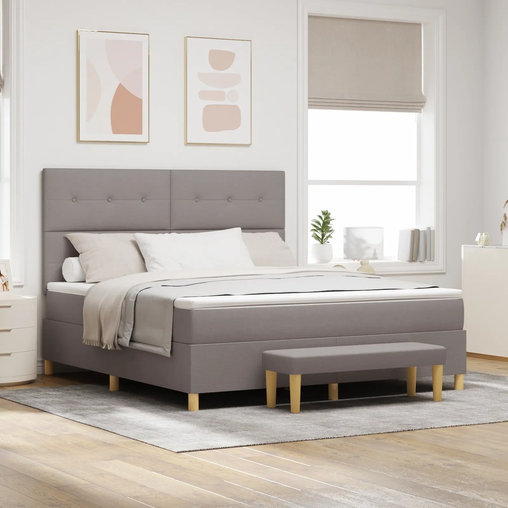 Cama Box Spring vidaXL com Colchão &amp; Banco Taupe 180x200 cm em Tecido
