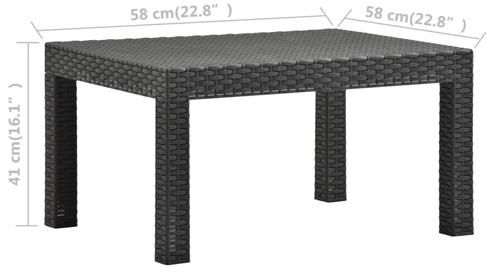 2 pcs conjunto lounge de jardim com almofadão vime PP antracite